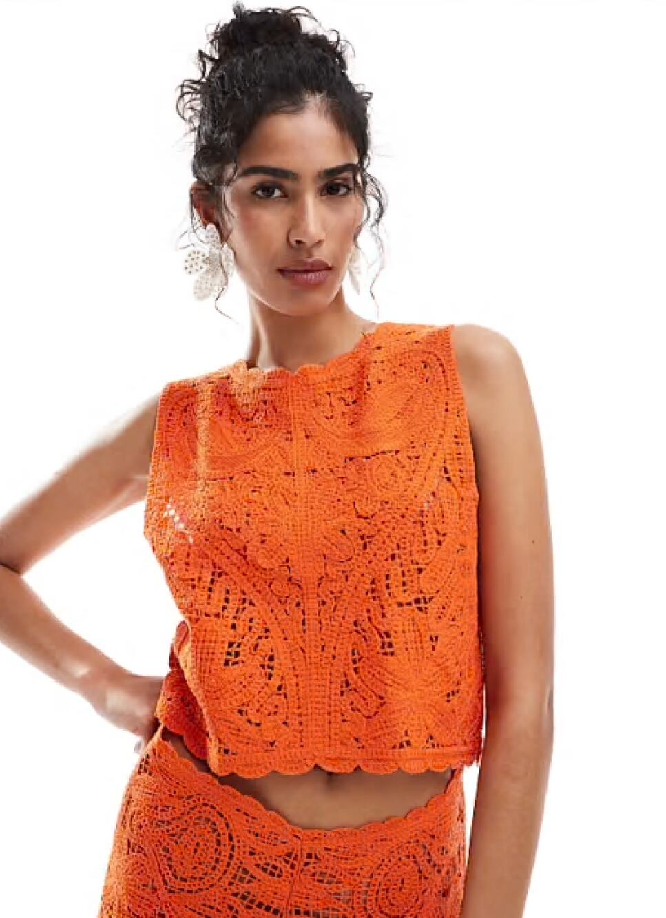 Mango Orange Crochet Cropped Sleeveless Top Size Medium NWT